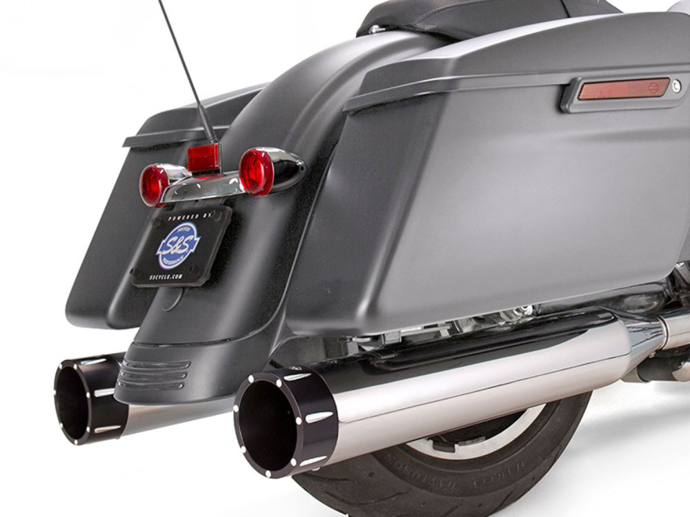 4-1/2in. Mk45 Slip-On Mufflers - Chrome with Black Tracer End Caps. Fits Touring 2017up. S&S