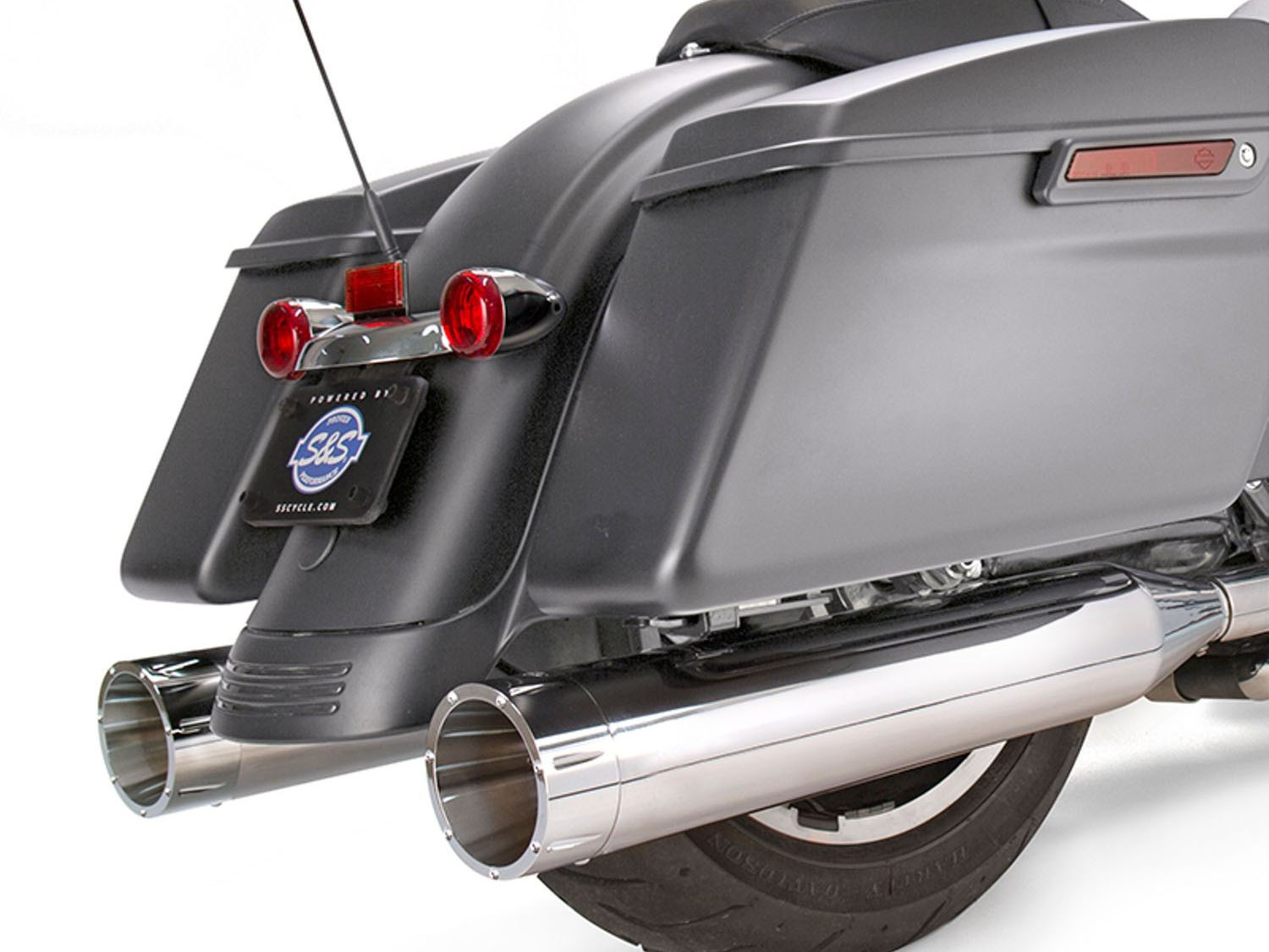 4-1/2in. Mk45 Slip-On Mufflers - Chrome with Chrome Tracer End Caps. Fits Touring 2017up. S&S