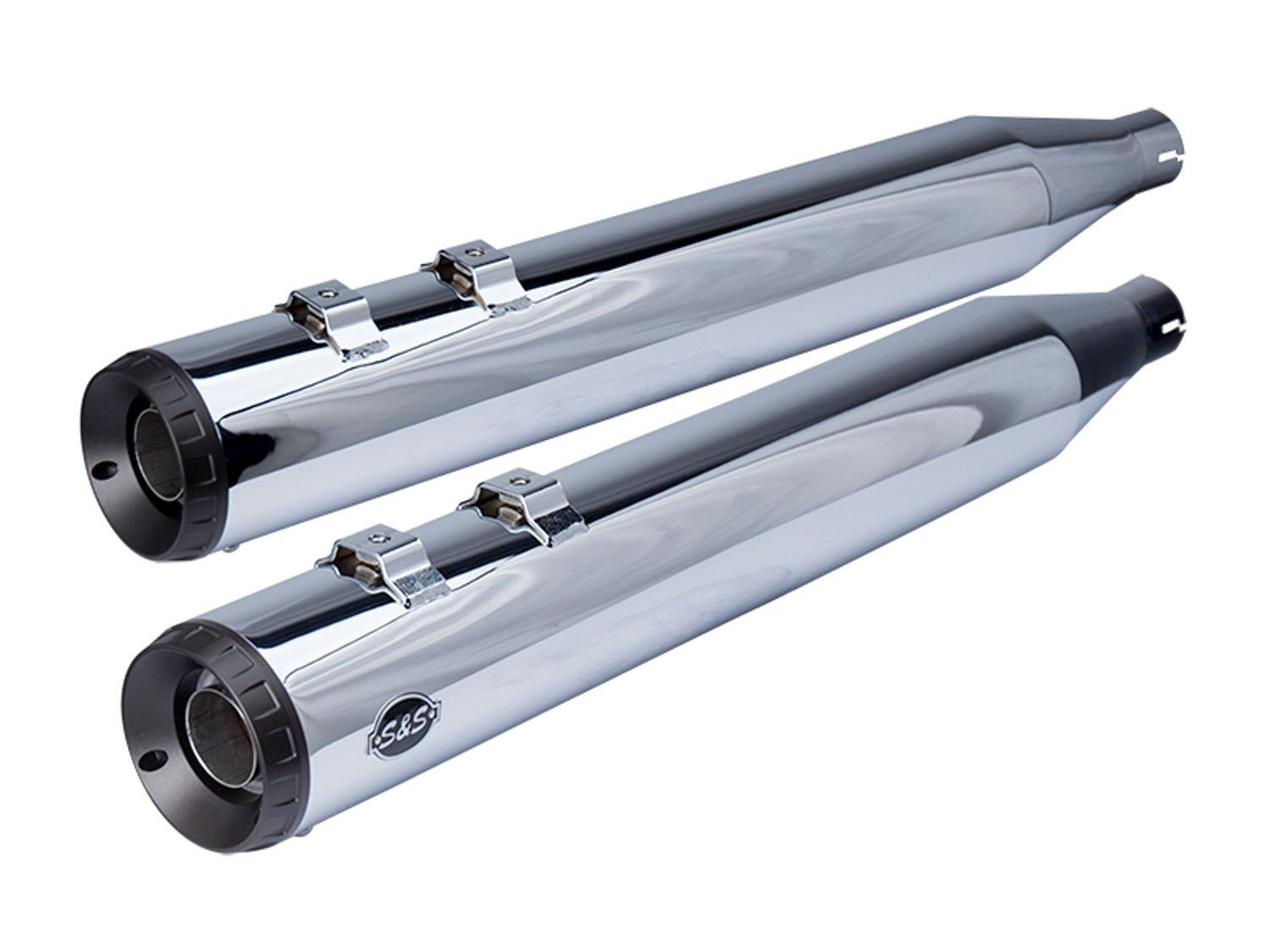 4in. Grand National Slip-On Mufflers - Chrome with Black End Caps. Fits Touring 2017up. S&S - Image 2
