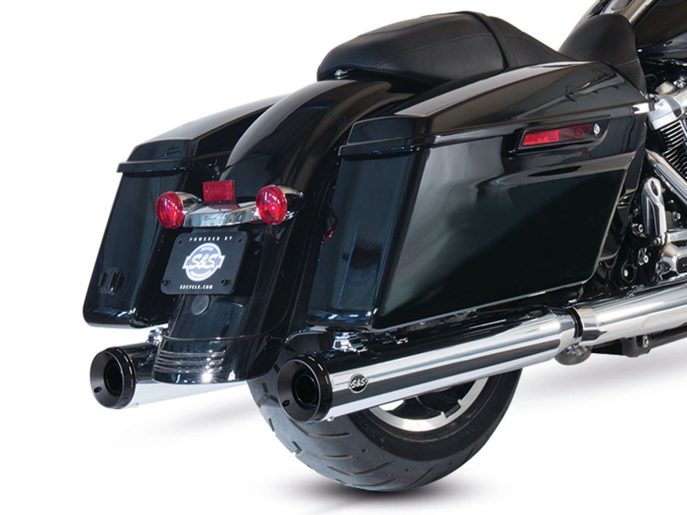 4in. Grand National Slip-On Mufflers - Chrome with Black End Caps. Fits Touring 2017up. S&S