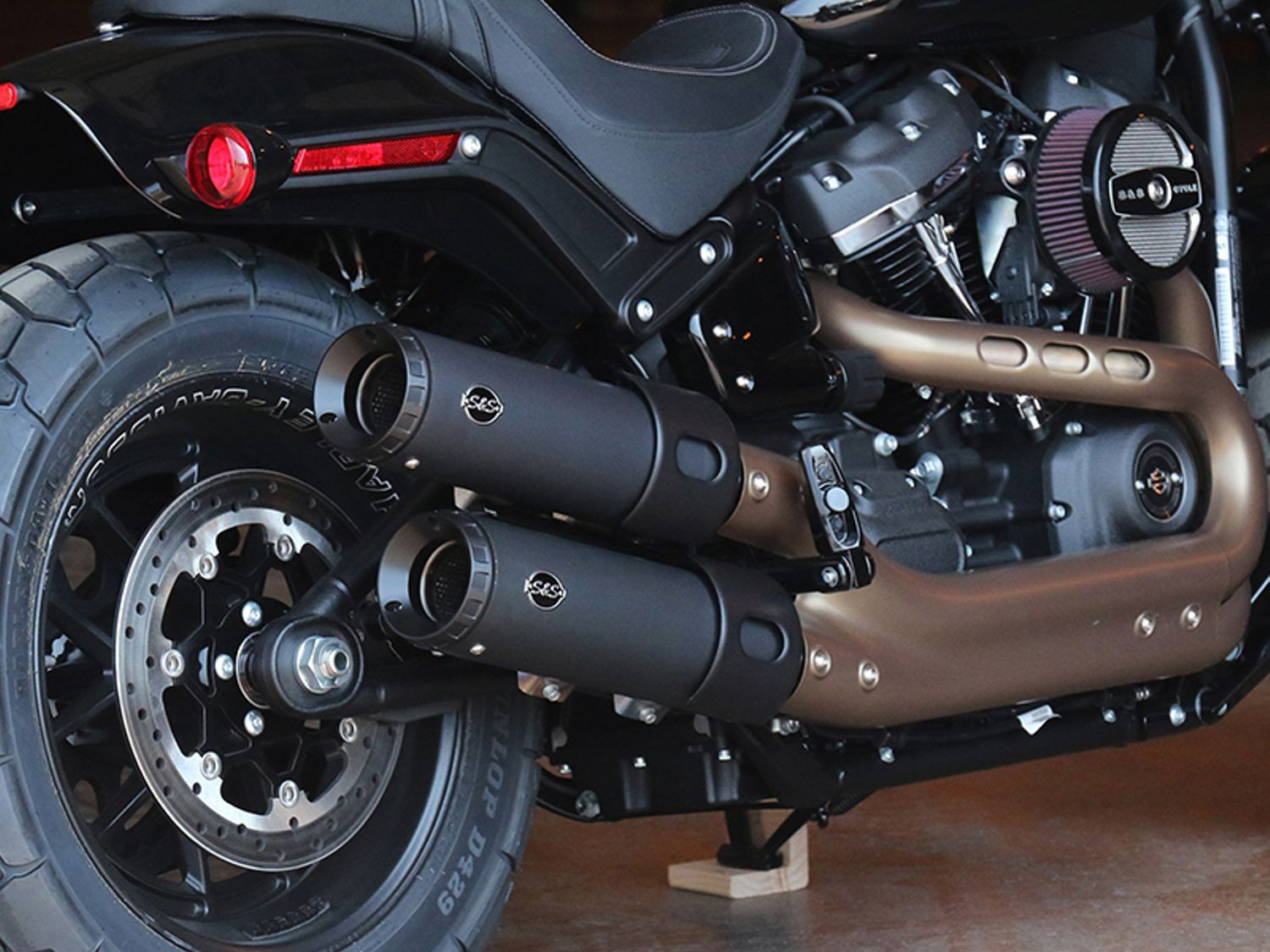4in. Grand National Slip-On Mufflers - Black. Fits Fat Bob 2018-2024 S&S - Image 2