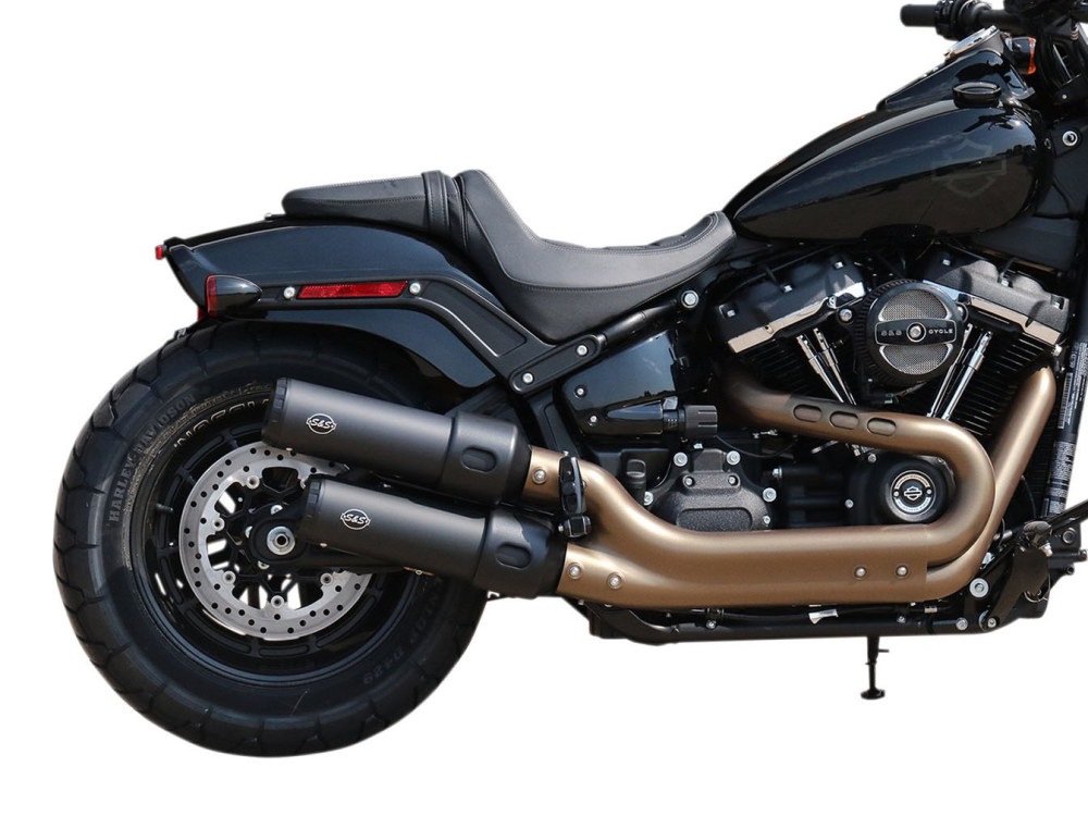 4in. Grand National Slip-On Mufflers - Black. Fits Fat Bob 2018-2024 S&S - Image 3