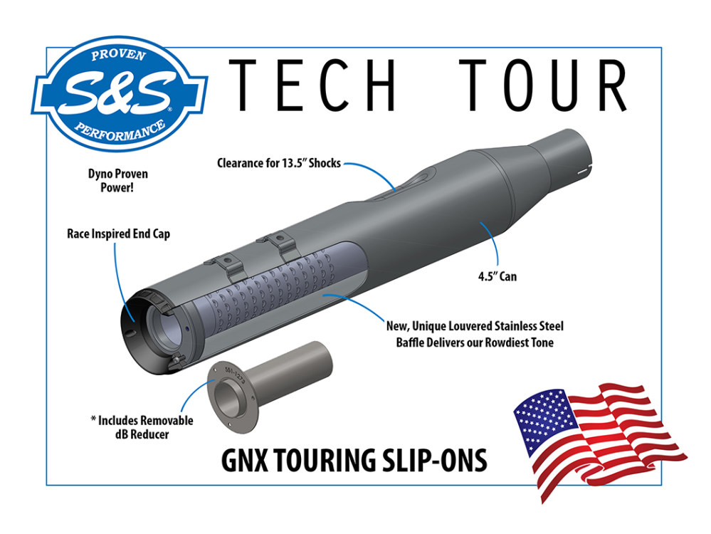 4.5in. GNX Slip-On Mufflers - Chrome with Black End Caps. Fits Touring 2017up. S&S - Image 2