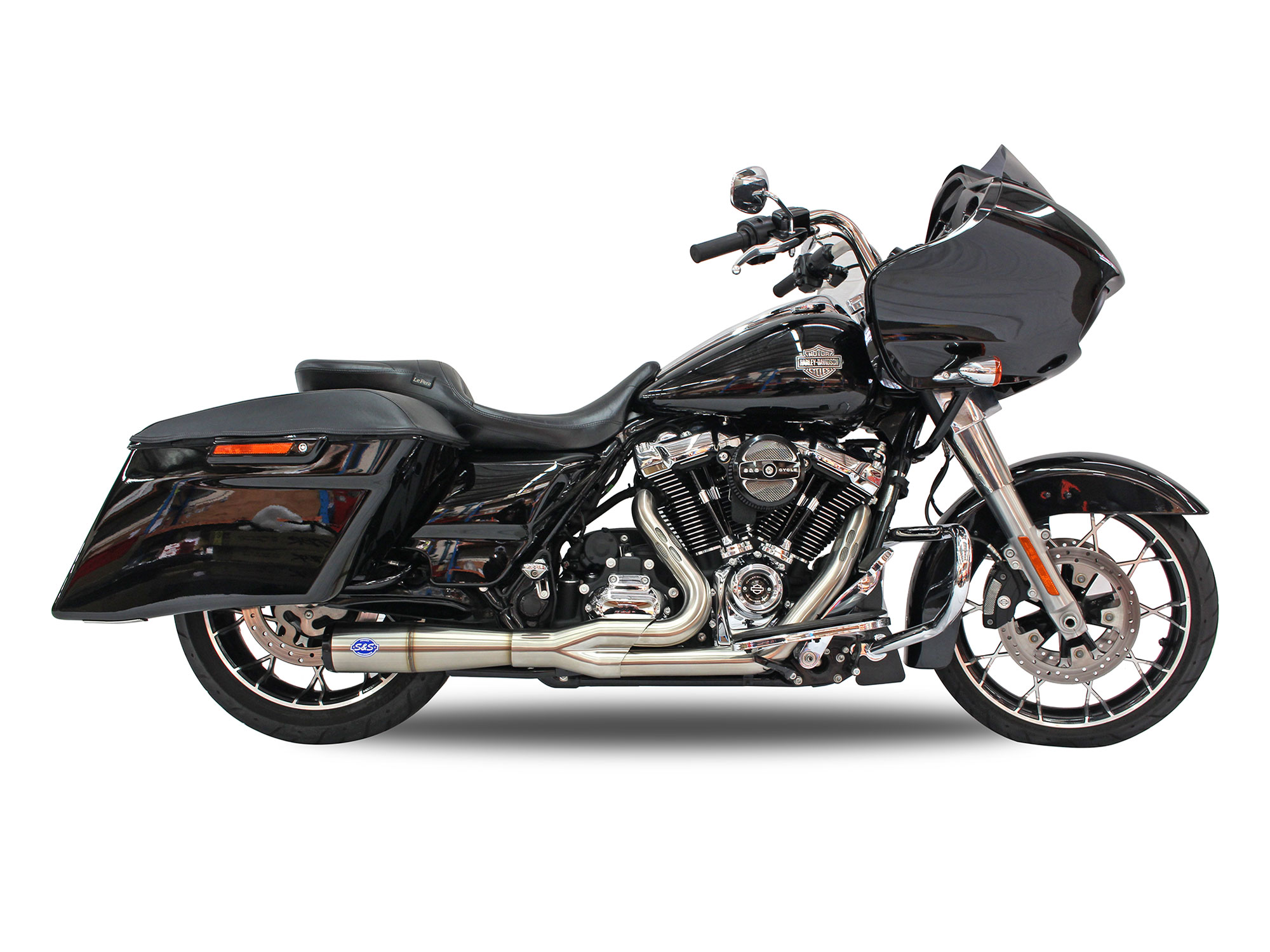 2-into-1 Diamondback Exhaust - Stainless with Black End Cap. Fits Touring 2017up. S&S