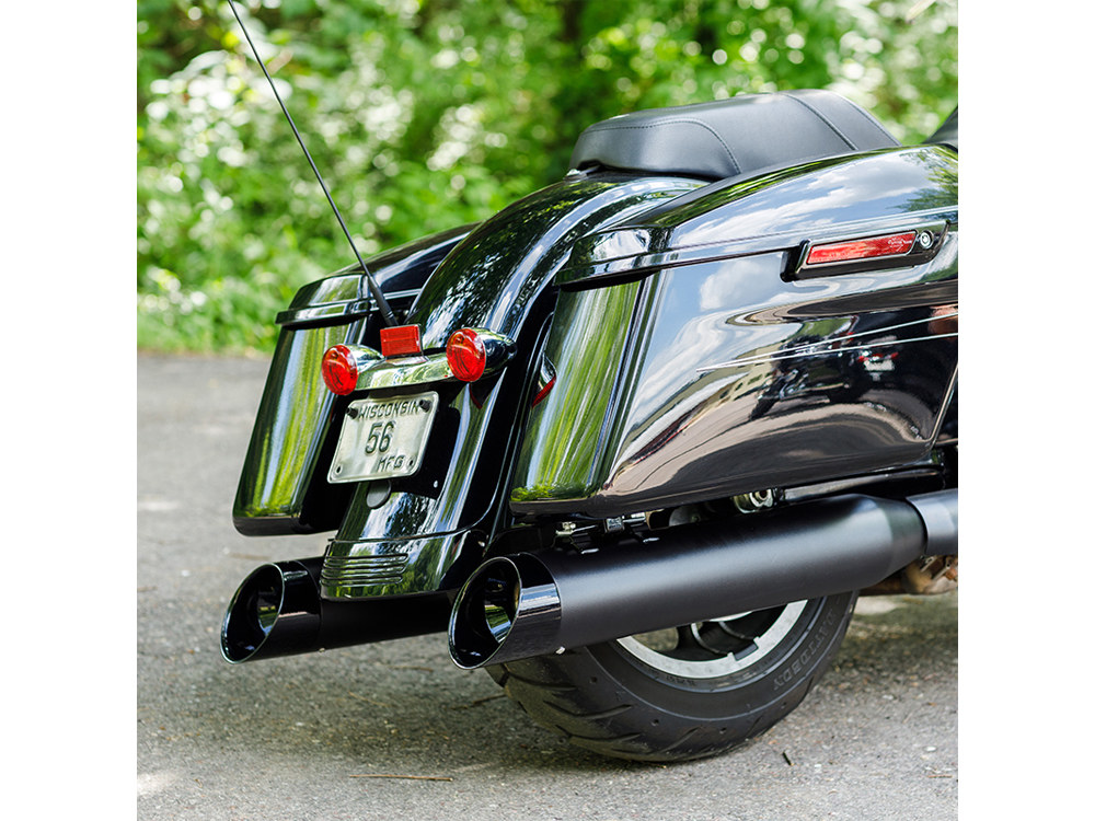 4-1/2in. Mk45 Slash Cut Slip-On Mufflers - Black with Black Cutlass End Caps. Fits Touring 2017up. S&S