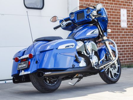 Broadhead 4in. Slip-On Mufflers - Black with Black End Caps. Fits Indian Big Twin 2014up with Hard Saddle Bags. S&S