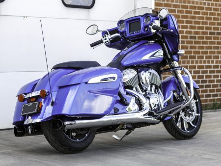 Broadhead 4in. Slip-On Mufflers - Chrome with Black End Caps. Fits Indian Big Twin 2014up with Hard Saddle Bags. S&S