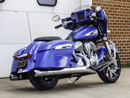 Fishtail 4in. Slip-On Mufflers - Chrome with Chrome End Caps. Fits Indian Big Twin 2014up with Hard Saddle Bags. S&S