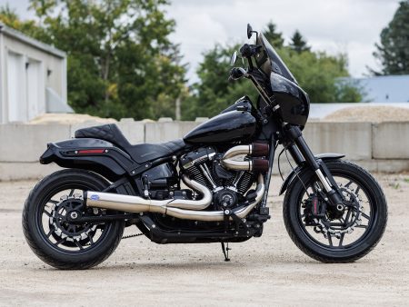 2-into-1 Qualifier Exhaust - Stainless Steel with Black End Cap. Fits Softail 2018up Non-240 Rear Tyre Models S&S