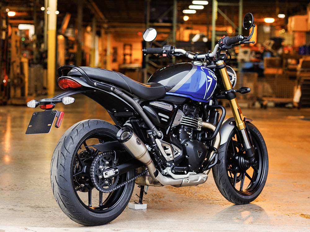 4in. Grand National Slip-On Muffler - Stainless Steel with Black End Cap. Fits Triumph Speed 400 & Scrambler 400X 2024up S&S - Image 2