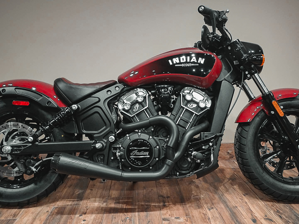Comp-S 2-into-1 Exhaust - Black with Carbon Fiber End Cap. Fits Indian Scout 2015-2024 & also fits Victory Octane. TWO BROTHERS RACING EXHAUST - Image 3