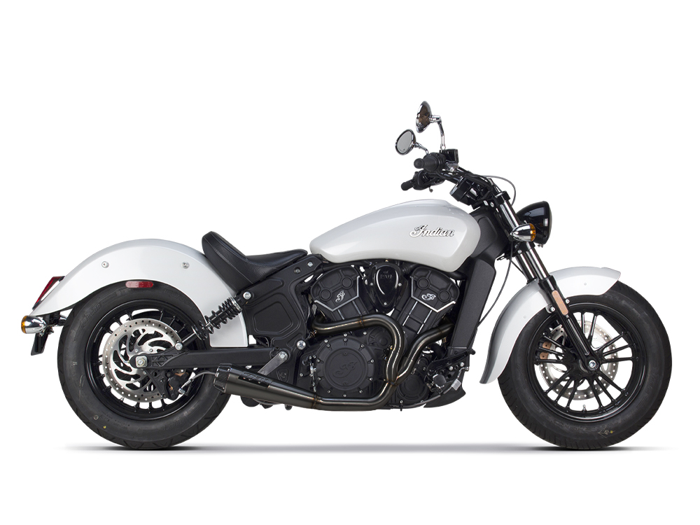 Comp-S 2-into-1 Exhaust - Black with Carbon Fiber End Cap. Fits Indian Scout 2015-2024 & also fits Victory Octane. TWO BROTHERS RACING EXHAUST