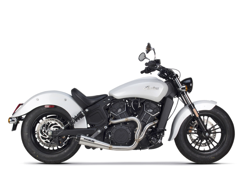 Comp-S 2-into-1 Exhaust - Stainless Steel with Carbon Fiber End Cap. Fits Indian Scout 2015-2024 & fits 2017 Victory Octane. TWO BROTHERS RACING EXHAUST