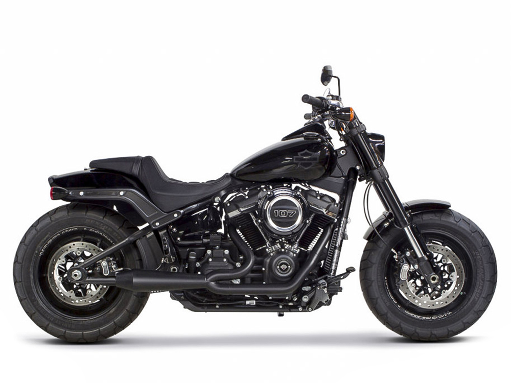 Megaphone Gen II 2-into-1 Exhaust - Black. Fits Softail 2018-2024 with Non-240 Rear Tyre. TWO BROTHERS RACING EXHAUST