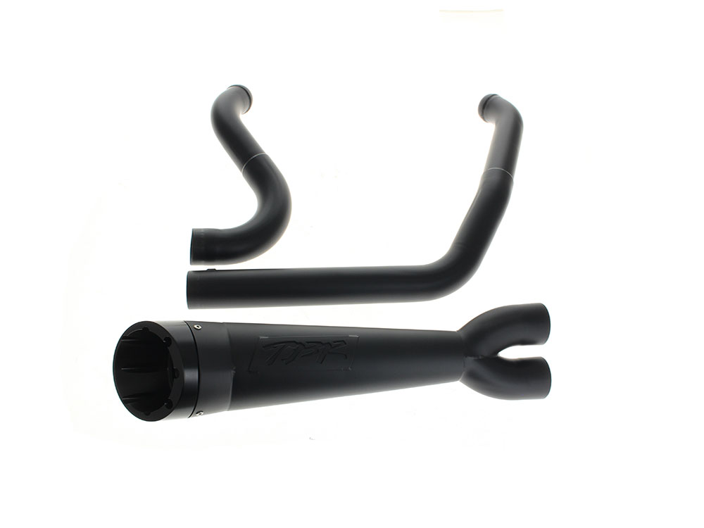 Shorty Turnout 2-into-1 Exhaust - Black with Black End Cap. Fits Softail 2018up with Non-240 Rear Tyre TWO BROTHERS RACING EXHAUST