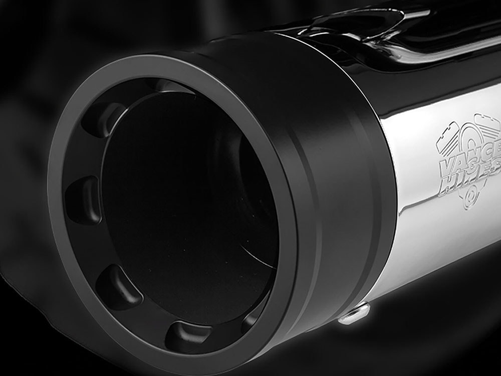 4.5in. OverSized 450 Destroyer Slip-On Mufflers - Chrome with Black End Caps. Fits Touring 1995-2016 & Trike 2017-2020 Vance and Hines - Image 2