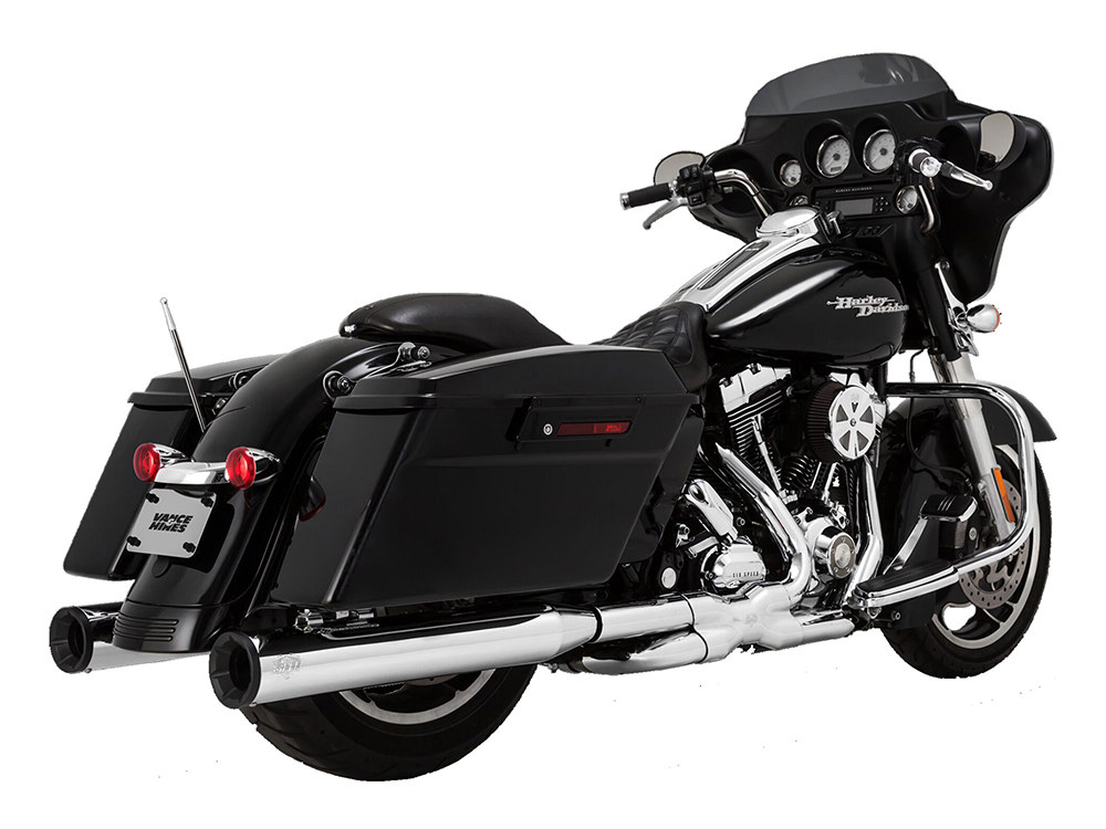 4in. Eliminator 400 Slip-On Mufflers - Chrome with Black End Caps. Fits Touring 2017up Vance and Hines