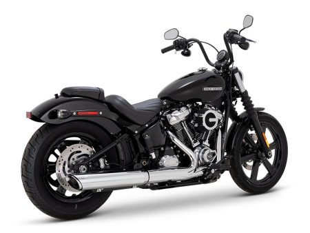 4in. Twin Slash Slip-On Muffler - Chrome. Fits Softail Street Bob, Low Rider S, Low Rider ST & Heritage 2025up Vance and Hines