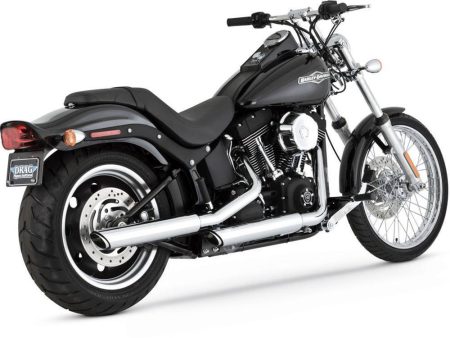 3in. Twin Slash Slip-On Mufflers - Chrome. Fits Softail FXST 2007-2017, Heritage Softail Classic 2007-2017, Breakout 2013-2017 & Rocker 2008-2011. Vance and Hines