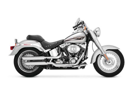 3in. Twin Slash Slip-On Mufflers - Chrome. Fits Softail Deuce 2007 & Fat Boy 2007-2017 Vance and Hines