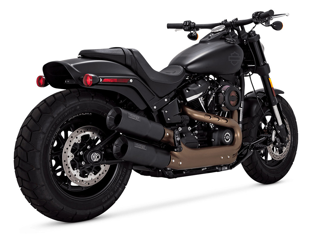 Hi-Output Slip-On Mufflers - Black. Fits Fat Bob 2018-2024 Vance and Hines - Image 2