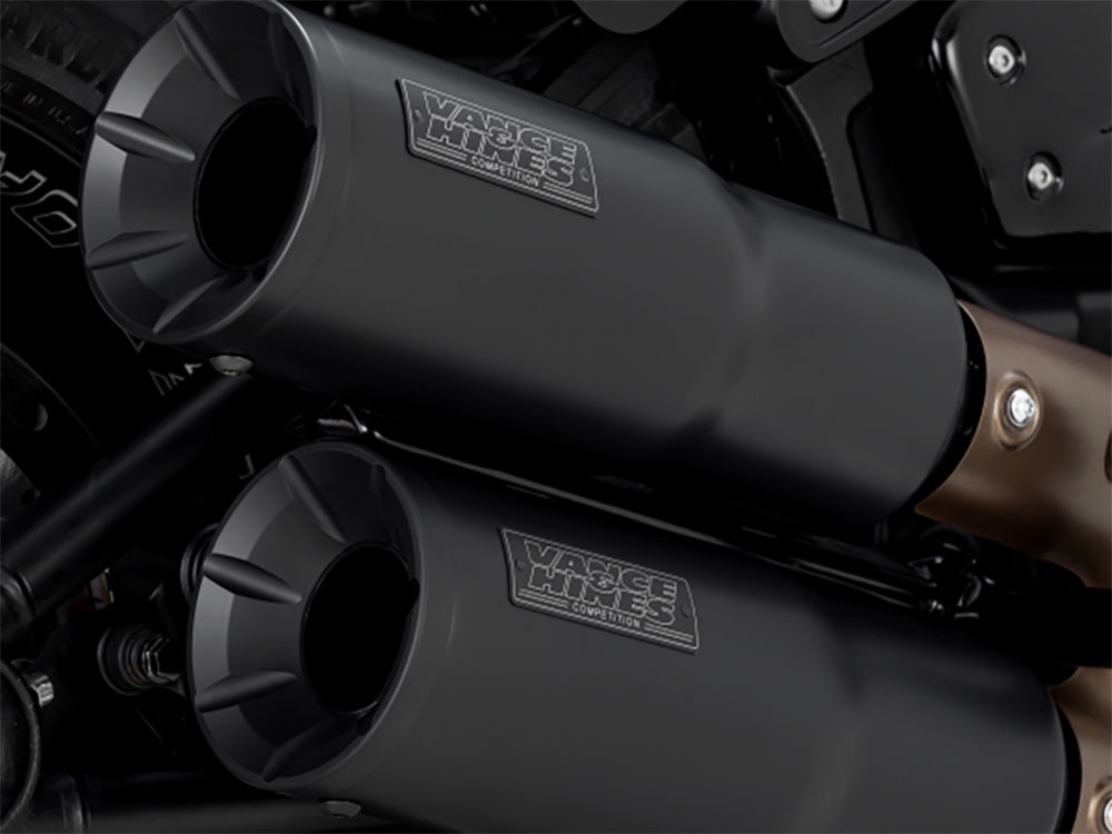 Hi-Output Slip-On Mufflers - Black. Fits Fat Bob 2018-2024 Vance and Hines - Image 3
