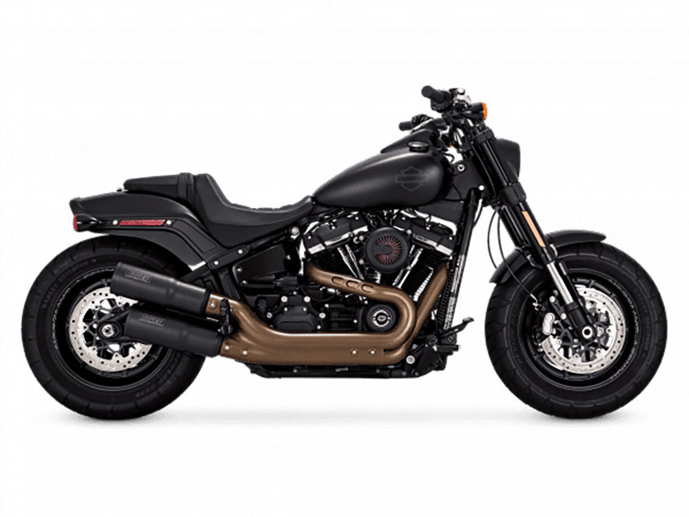Hi-Output Slip-On Mufflers - Black. Fits Fat Bob 2018-2024 Vance and Hines
