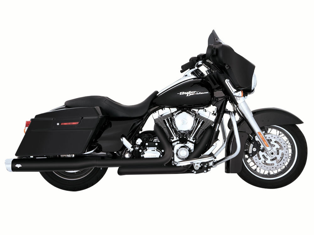 Dresser Duals, Right Side Tuck & Under Headers - Black. Fits Touring 2009-2016 Vance and Hines