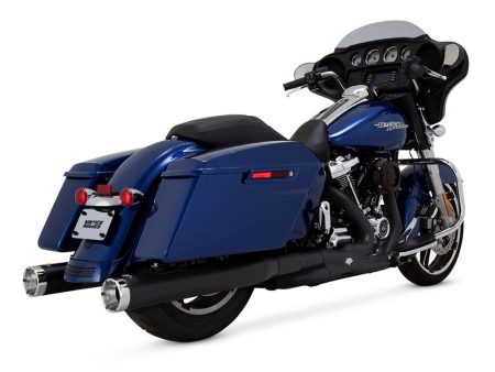 4in. Monster Round Slip-On Mufflers - Black with Chrome End Caps. Fits Touring 2017up. Vance and Hines