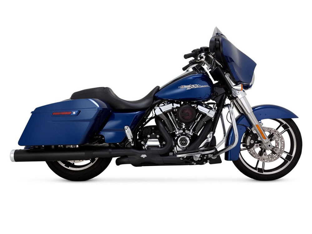 4in. Monster Round Slip-On Mufflers - Black with Chrome End Caps. Fits Touring 2017up. Vance and Hines - Image 2