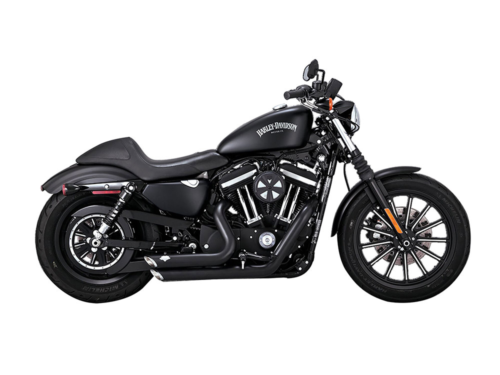 Shortshots Staggered Exhaust - Black. Fits Sportster 2014-2021 Vance and Hines