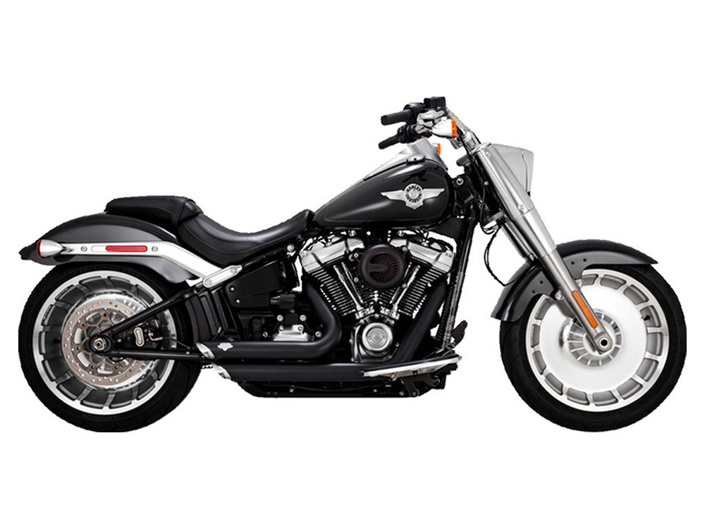 Shortshots Staggered Exhaust - Black. Fits Breakout & Fat Boy 2018up Vance and Hines